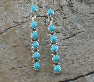 Native American Earrings Turquoise Round Dangle